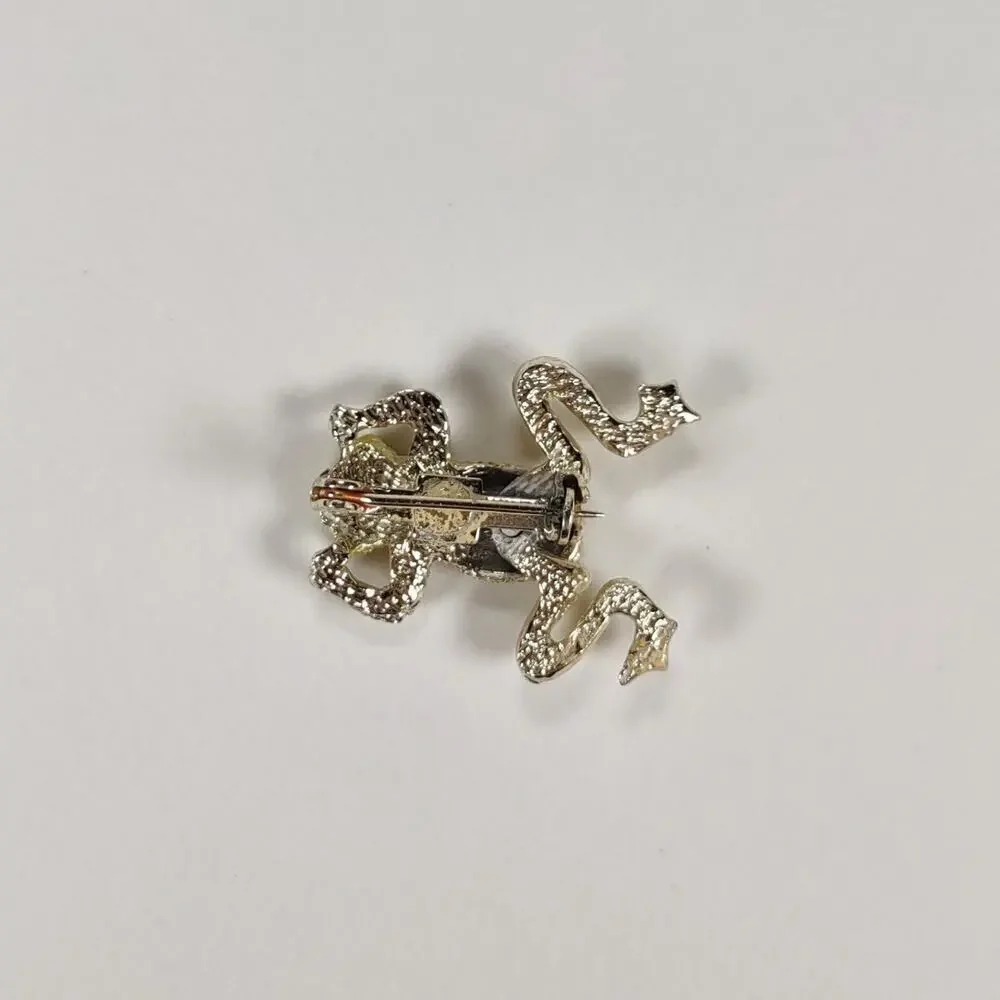 Vintage 1970's Wiggly Leg Yellow Rhinestone And Enamel Frog Brooch - Picture 6 of 6